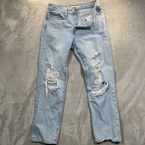Levis Jeans Womens 28x28 Wedgie Straight Light Wash Button Fly Distressed